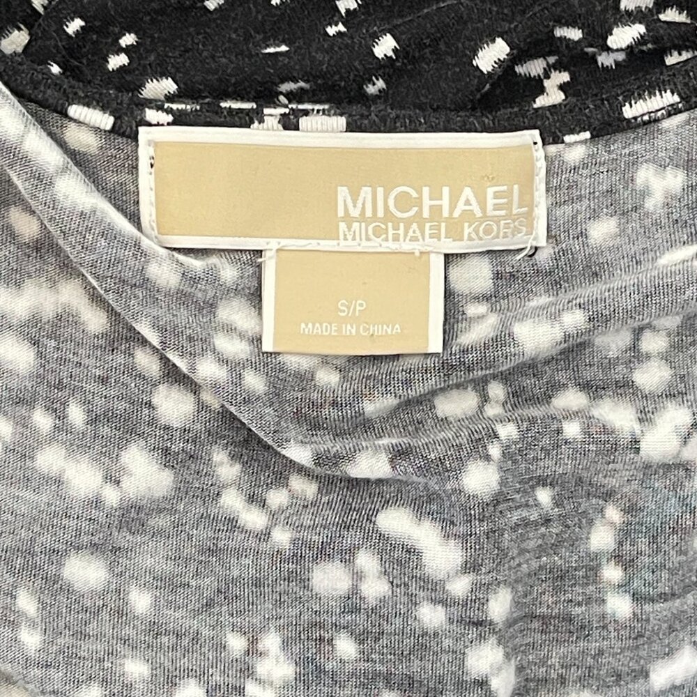 Michael Kors Small Knit Top Ruching V Neck Tie Sleeveless Black White Blouse MK - Picture 5 of 6